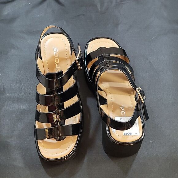 BRAND NEW SODA KARBIE-S WEDGE OPEN TOE MULTI-STRAP PLATFORM SANDALS - Picture 6 of 16